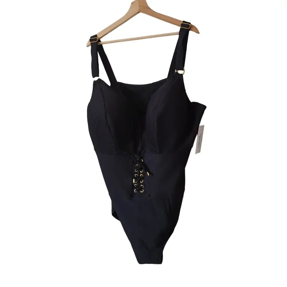 Swimsuits for all Bathing‎ Suit One Piece Womens Plus Size 28 Black Lace Up NWT
